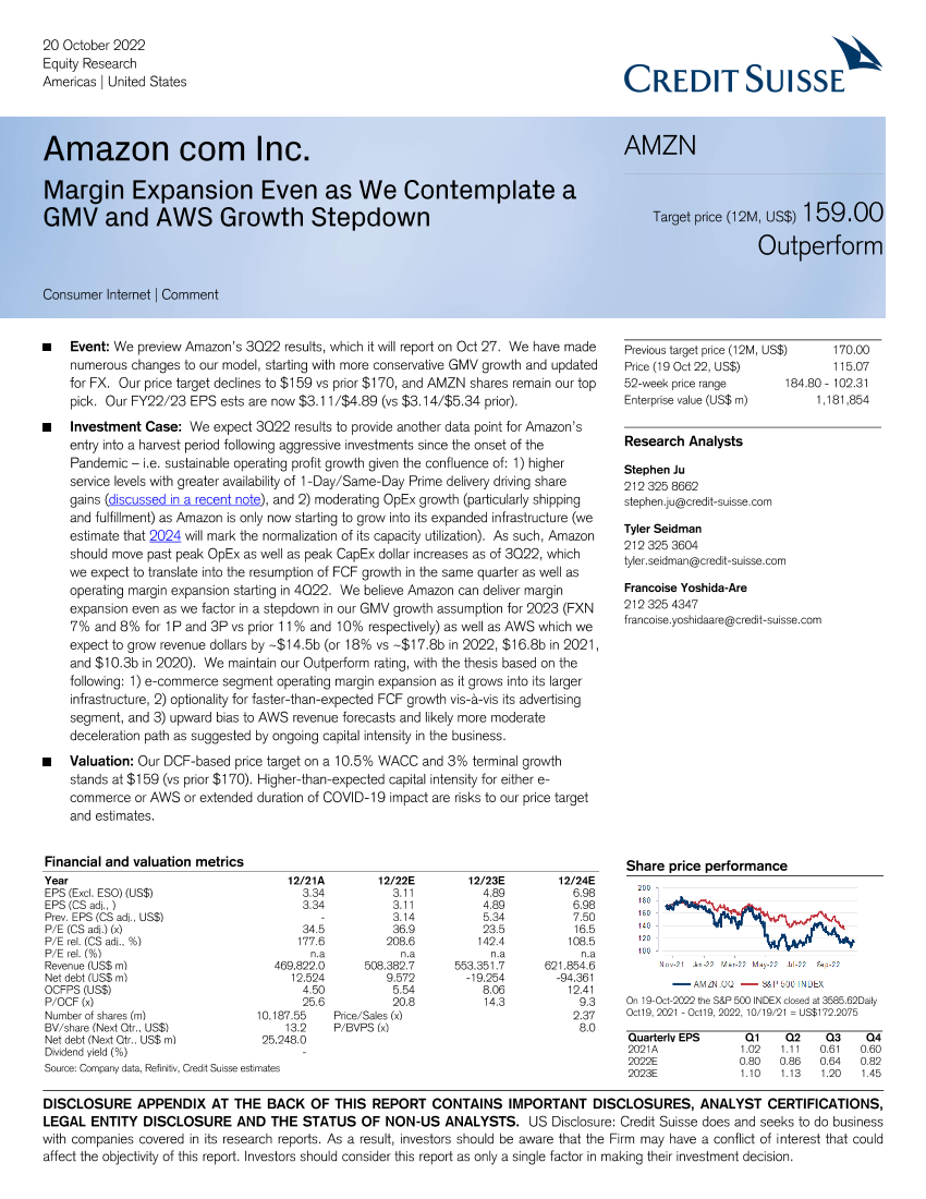 2022-10-20-AMZN.OQ-Credit Suisse-AMZN Margin Expansion Even as We Contemplate a GMV and AWS ...-988092192022-10-20-AMZN.OQ-Credit Suisse-AMZN Margin Expansion Even as We Contemplate a GMV and AWS ...-98809219_1.png